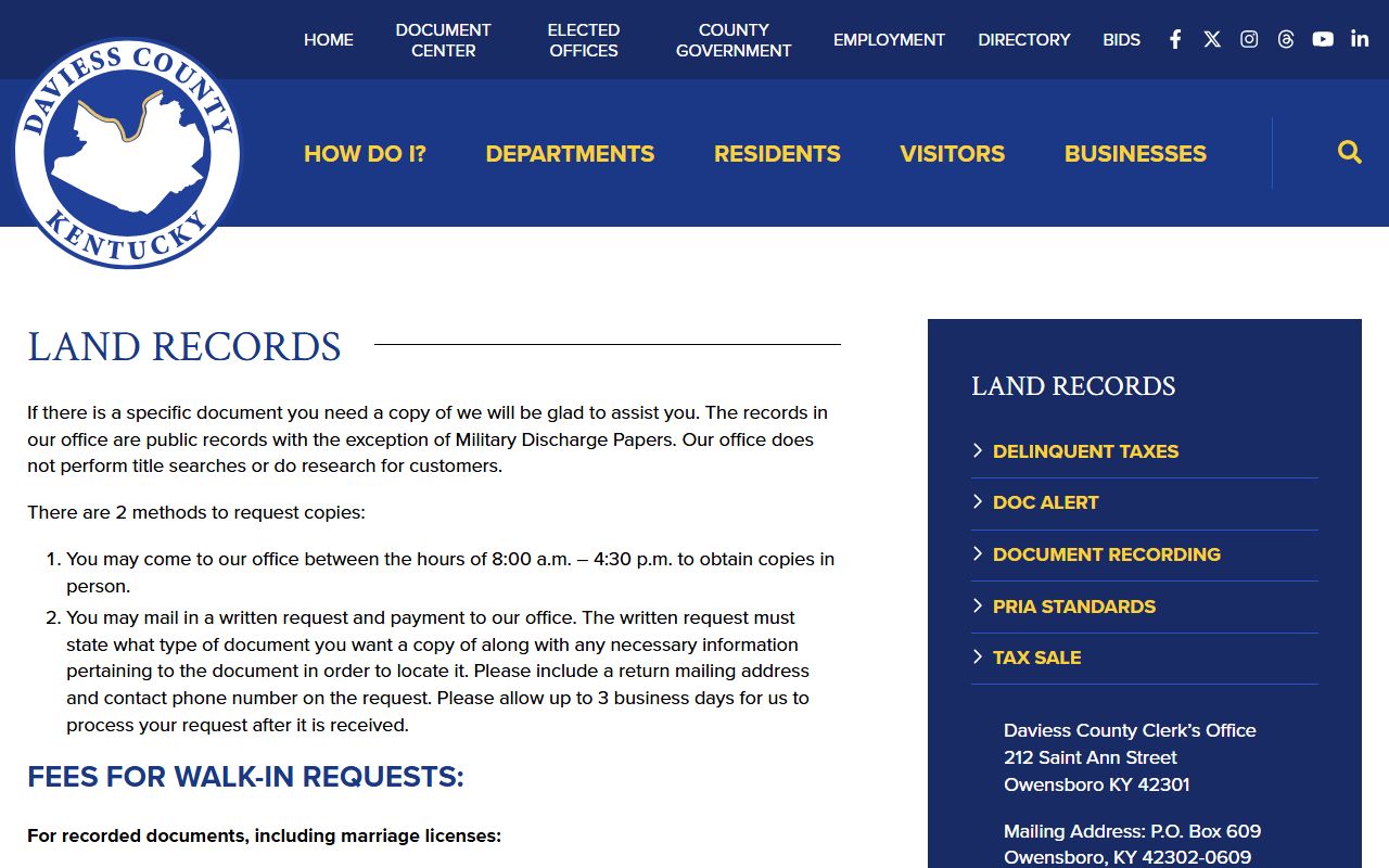Daviess County Clerk office maintains deed records for Owensboro properties